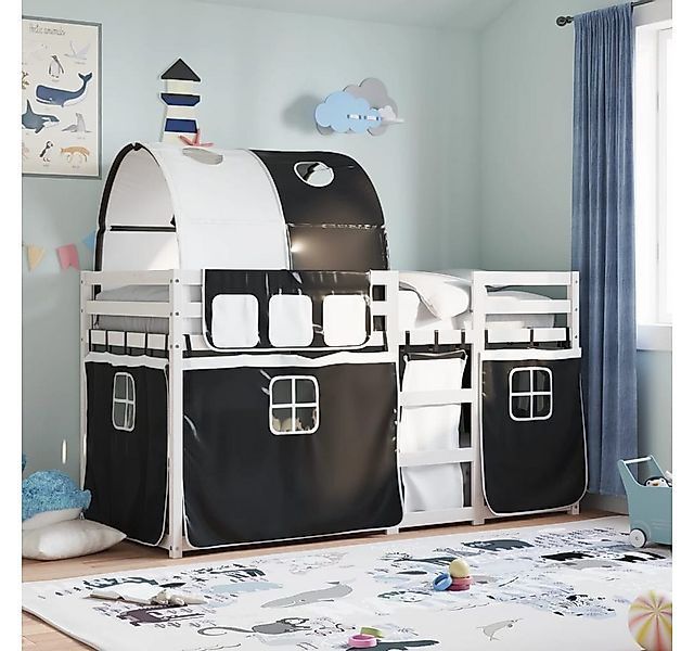 vidaXL Bett Etagenbett mit Vorhängen Weiß & Schwarz 75x190 cm Kiefernholz günstig online kaufen