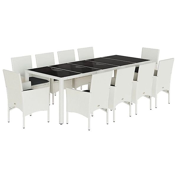 vidaXL 11-Tlg Garten-Essgruppe mit Kissen Weiß Poly Rattan und Glas 3278598 günstig online kaufen