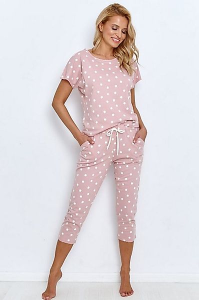 Mademoiselle Sommeil Capri-Pyjama 3/4 Schlafanzug in altrosa mit weißen Pun günstig online kaufen