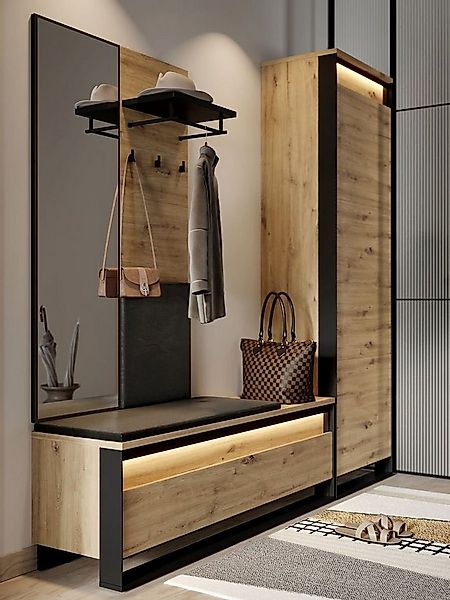 Compleo Garderoben-Set LIMA (Schrank, Kleiderbügel, Schuhregal, Spiegel) Mo günstig online kaufen