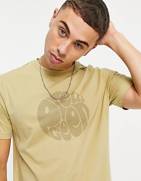 Pretty Green – Gillespie – T-Shirt in Stein mit großem Logo-Neutral günstig online kaufen