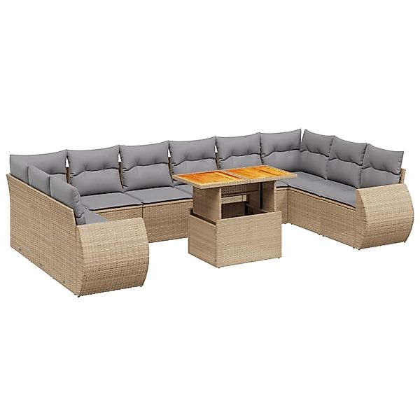 vidaXL 11-Tlg Garten-Sofagarnitur mit Kissen Beige Poly Rattan 3272368 günstig online kaufen