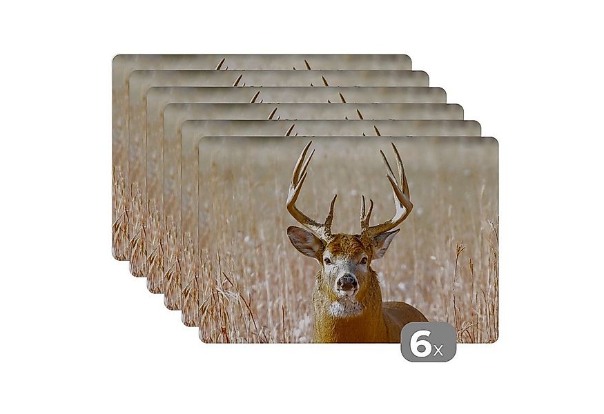 MuchoWow Platzset Hirsche - Gras - Herbst - Tiere - Natur - Geweih, (6-St), günstig online kaufen