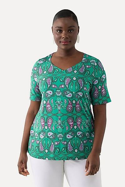 Ulla Popken T-Shirt Slinkyshirt Paisley-Design Herzausschnitt Halbarm günstig online kaufen