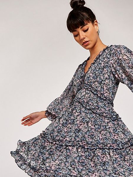 Apricot Druckkleid Blumenmuster-Kleid mit Rüschendetails günstig online kaufen