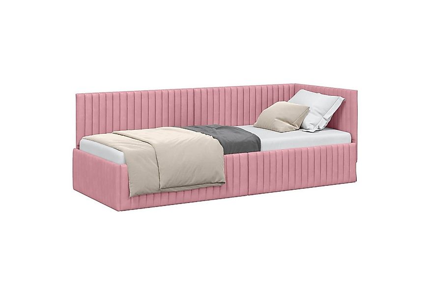 vidaXL Bett Eckbettgestell mit Kopfteil Rosa 80 cm x 200 cm Samt (1-tlg) günstig online kaufen