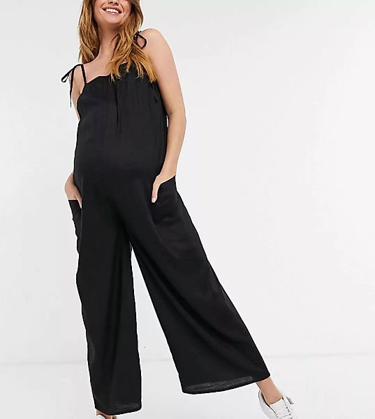ASOS DESIGN Maternity – Minimalistischer Jumpsuit in Schwarz mit Taschen un günstig online kaufen