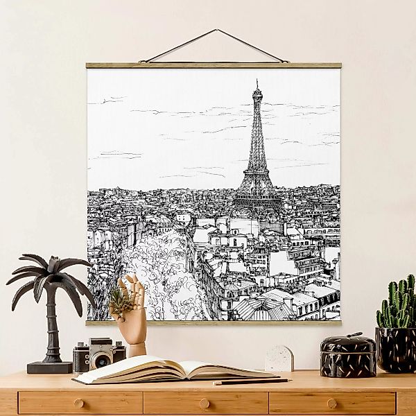 Stoffbild Architektur mit Posterleisten - Quadrat Stadtstudie - Paris günstig online kaufen