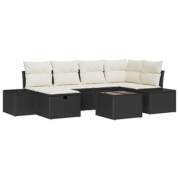 vidaXL Loungesofa 7-teiliges Garten Sofaset mit Kissen Schwarz Poly-Rattan, günstig online kaufen
