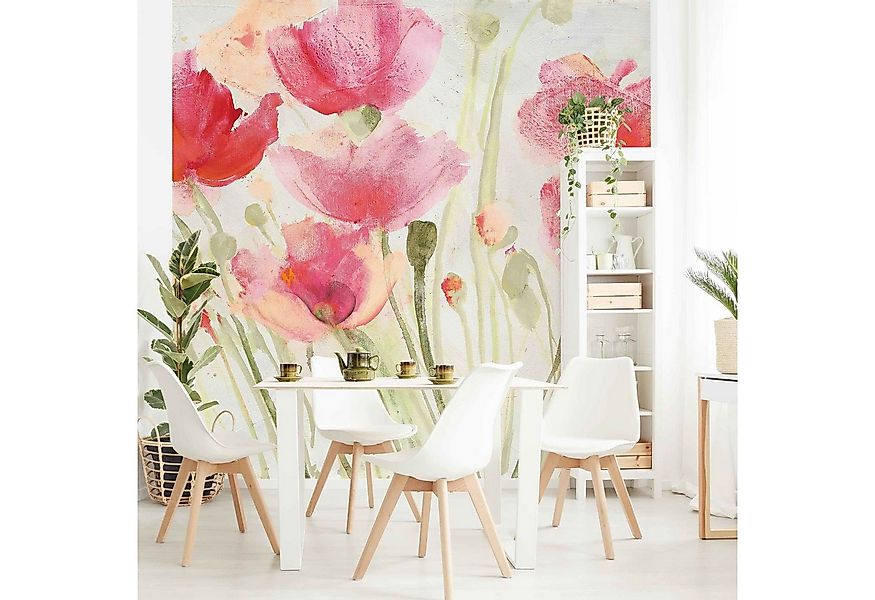 Bilderdepot24 Fototapete Mohnblumen Sommerwind Aquarell Floral Kunst bunt m günstig online kaufen