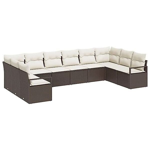 vidaXL Gartensofa-set mit Kissen 10-Tlg Braun und Weiß Poly-Rattan 3355227 günstig online kaufen