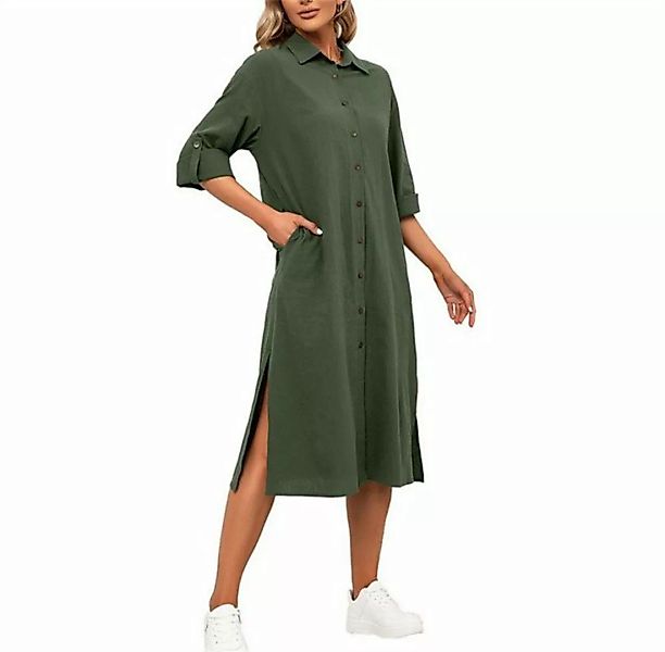AFAZ New Trading UG Sommerkleid Damen kleid Langarm Hemdkleid Einreihiges R günstig online kaufen