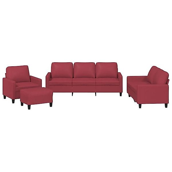 vidaXL Sofa 4-tlg. Sofagarnitur mit Kissen Weinrot Kunstleder günstig online kaufen