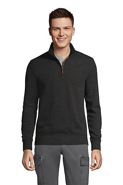 Melierter Zipper-Pullover aus Bedford-Ripp, Herren, Größe: M Tall, Schwarz, günstig online kaufen