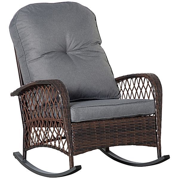 Outsunny Poly Rattan Schaukelstuhl mit Kissen 75 x 103 x 96 cm, bequemer Sc günstig online kaufen