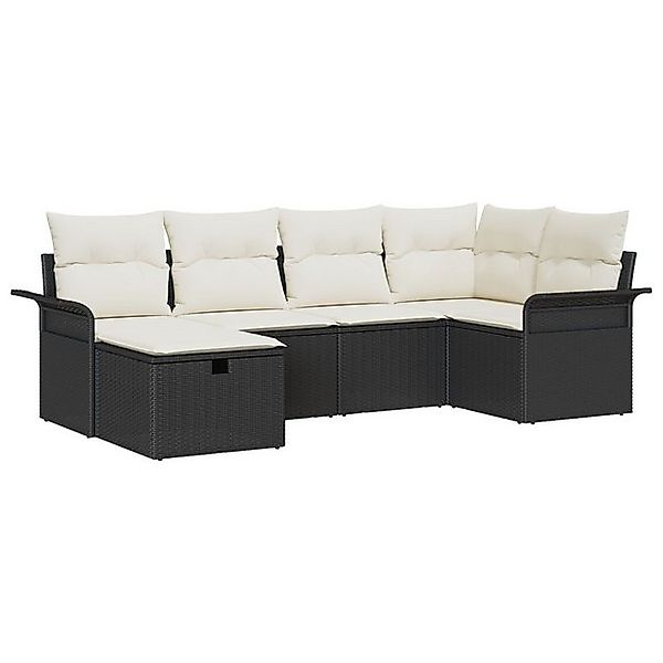 vidaXL Loungesofa 6-teiliges Garten Sofa Set mit Kissen Schwarz Poly Rattan günstig online kaufen