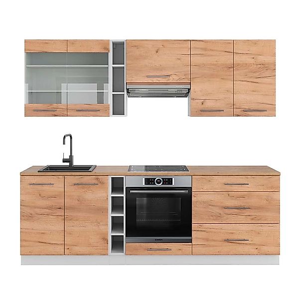 Vicco Fame-Line Küchenzeile Goldkraft Eiche/Weiß 235 cm AP Eiche ohne E-Ger günstig online kaufen