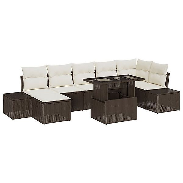 vidaXL Loungesofa 8-teilige Garten-Sofaset mit Kissen Braun Poly Rattan, 8 günstig online kaufen