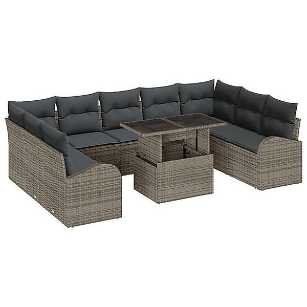 vidaXL Loungesofa 10-tlg. Garten-Sofagarnitur mit Kissen Grau Poly Rattan, günstig online kaufen