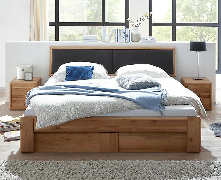 Doppelbett 180x200 cm mit Bettkasten und Lattenrost Wildeiche massiv Verona günstig online kaufen