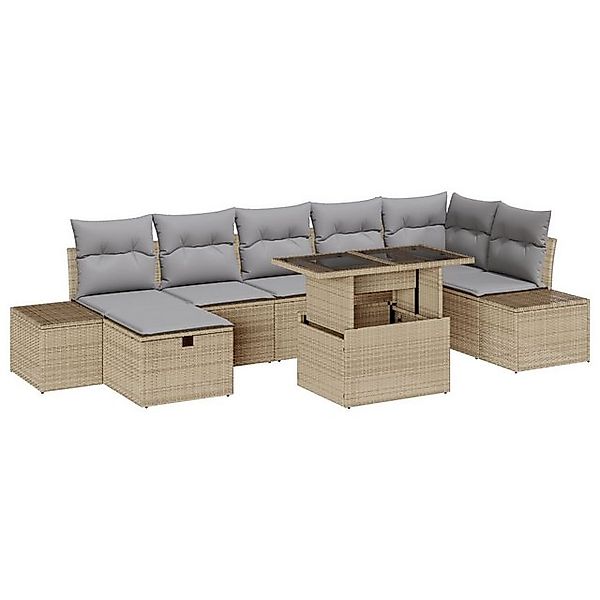 vidaXL Loungesofa 8-teiliges Garten-Sofa-Set mit Kissen Beige Poly Rattan, günstig online kaufen