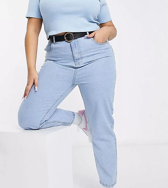 Daisy Street Plus – Mom-Jeans aus gebleichtem Denim-Blau günstig online kaufen
