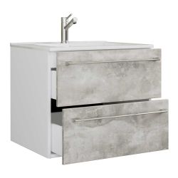 Waschtisch Beton Optik Weiß in modernem Design zwei Schubladen günstig online kaufen