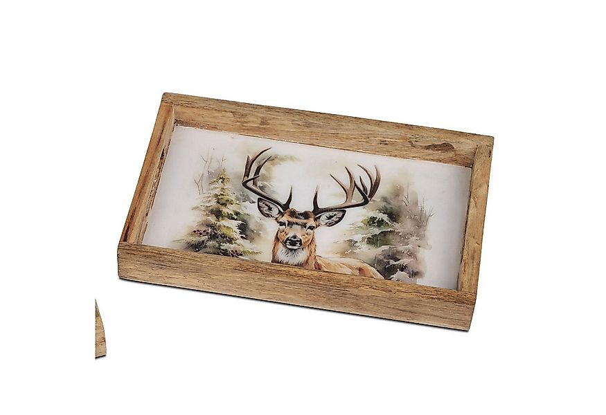 formano Dekotablett Alu Mangoholz, Farbe: Natur, Motiv: Hirsch günstig online kaufen