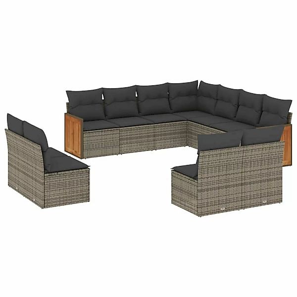 vidaXL 11-tlg Garten-Sofagarnitur mit Kissen Grau Poly Rattan Modell 47 günstig online kaufen