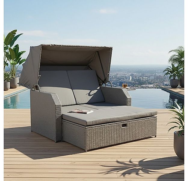 Melko Strandkorb Gartenliege Loungeliege Sonnenliege Polyrattan Grau inkl. günstig online kaufen