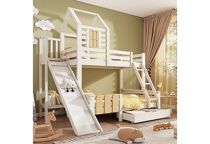 Flieks Etagenbett, Hausbett Kinderbett 90/140x200cm mit Schublade, Rutsche günstig online kaufen