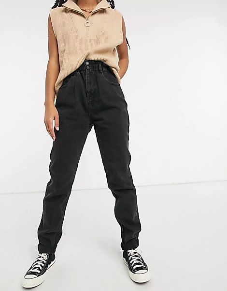 New Look – Schwarze Jeans mit Paperbag-Taille günstig online kaufen