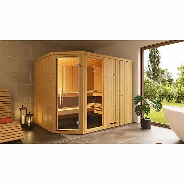 Weka Element-Ecksauna Varberg 4 Sparset 7,5 kW OS Glastür/Fenster günstig online kaufen