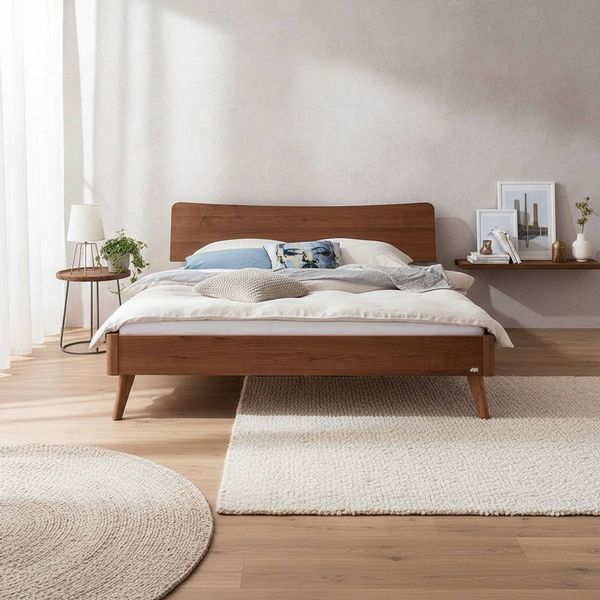 Nussbaum massiv Doppelbett 160x200 cm oder 180x200 cm modernem Design günstig online kaufen