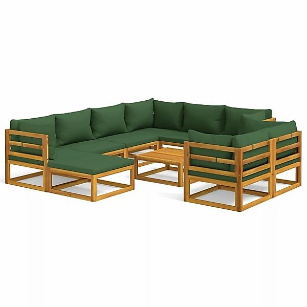 Vidaxl 10-tlg. Garten-lounge-set Mit Grünen Kissen Massivholz günstig online kaufen