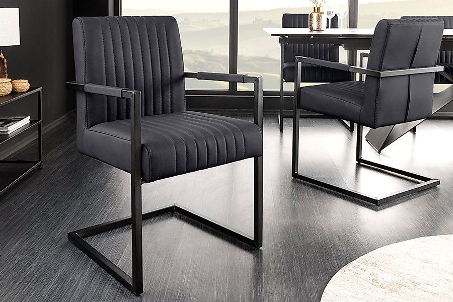 riess-ambiente Freischwinger BIG ASTON schwarz – Echtleder, Taschenfederker günstig online kaufen