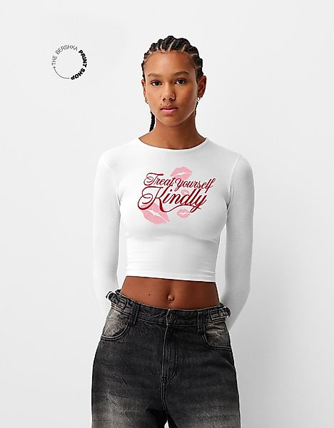 Bershka Langarmshirt Mit Print Damen M Rohweiß günstig online kaufen