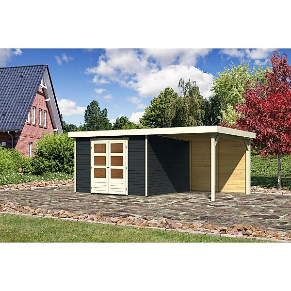 Karibu Gartenhaus Boras 6 Anthrazit 522 cm x 306 cm mit Anbaudach und Rückw günstig online kaufen