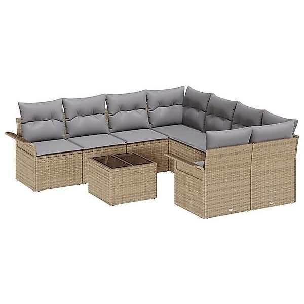 vidaXL Loungesofa 9-teiliges Garten Sofa Set mit Kissen Beige Poly Rattan, günstig online kaufen