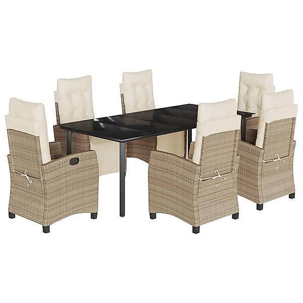 vidaXL 7-Tlg Garten-Essgruppe mit Kissen Beige Poly Rattan 3213014 günstig online kaufen