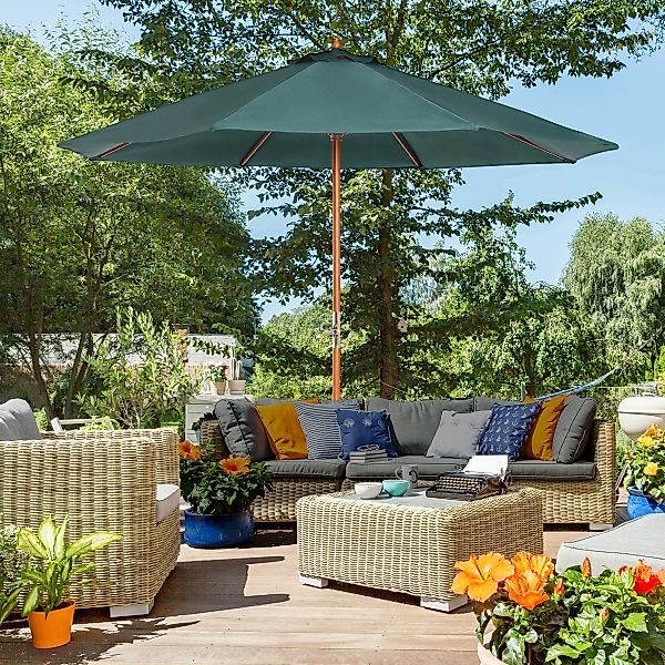 Outsunny Holz Sonnenschirm Holzschirm Gartenschirm Balkonschirm 2,5m Dunkel günstig online kaufen