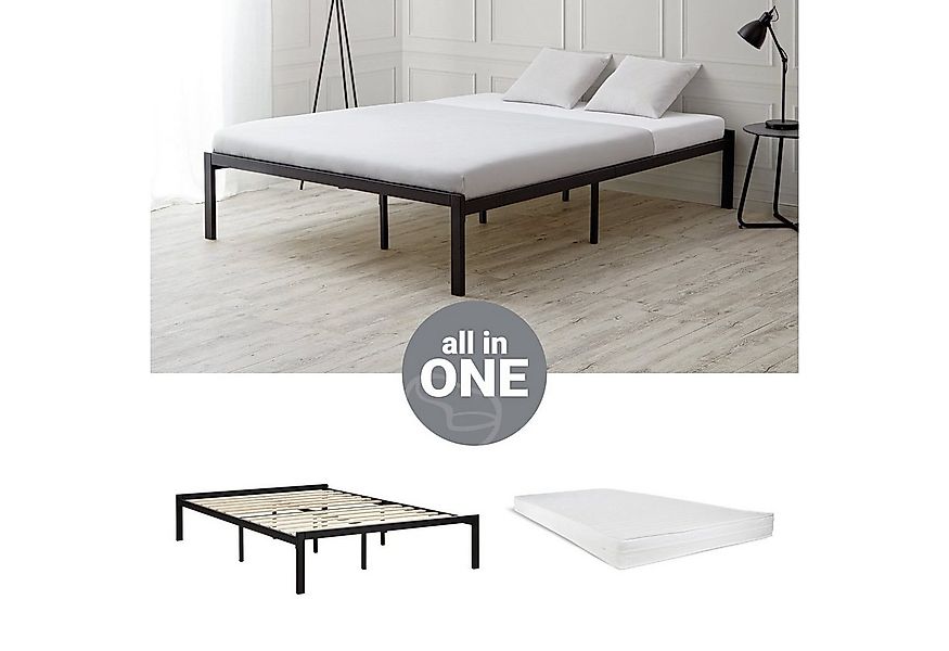 Homestyle4u Metallbett 90x200 140x200 Schwarz Bettgestell vintage Bodenfrei günstig online kaufen