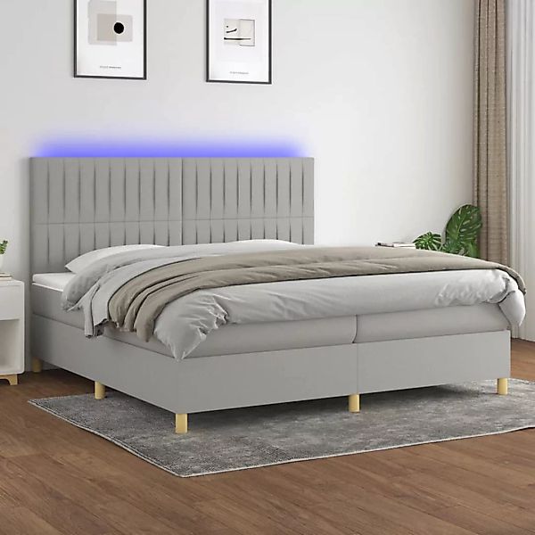 Vidaxl Boxspringbett Mit Matratze & Led Hellgrau 200x200 Cm Stoff günstig online kaufen