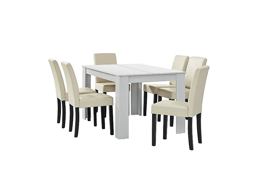 en.casa Essgruppe, (7-tlg., Esstisch mit 6 Stühlen), »Forssa« 140x90cm Küch günstig online kaufen