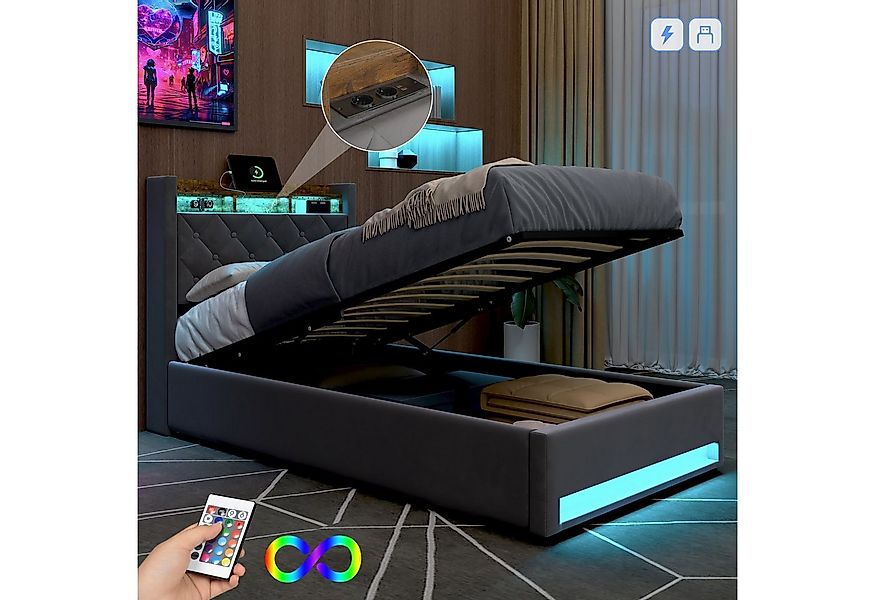 STILVORA Polsterbett 90×200 mit bettkasten,Boxspringbett mit Nachttisch USB günstig online kaufen