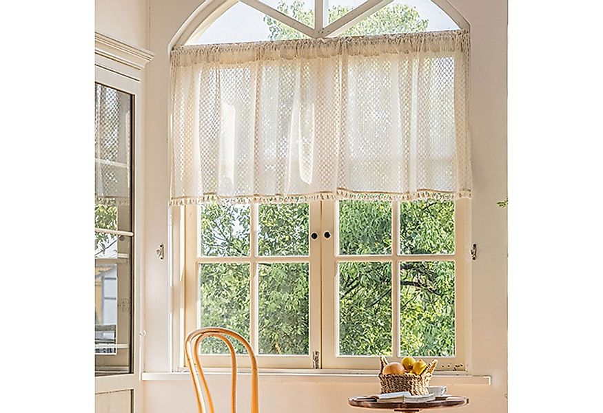 Sunicol Scheibengardine Halbtransparent Bistrogardine, Vintage Quasten Boho günstig online kaufen