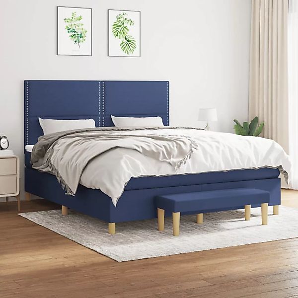 vidaXL Boxspringbett, Boxspringbett mit Matratze Blau 160x200 cm Stoff günstig online kaufen