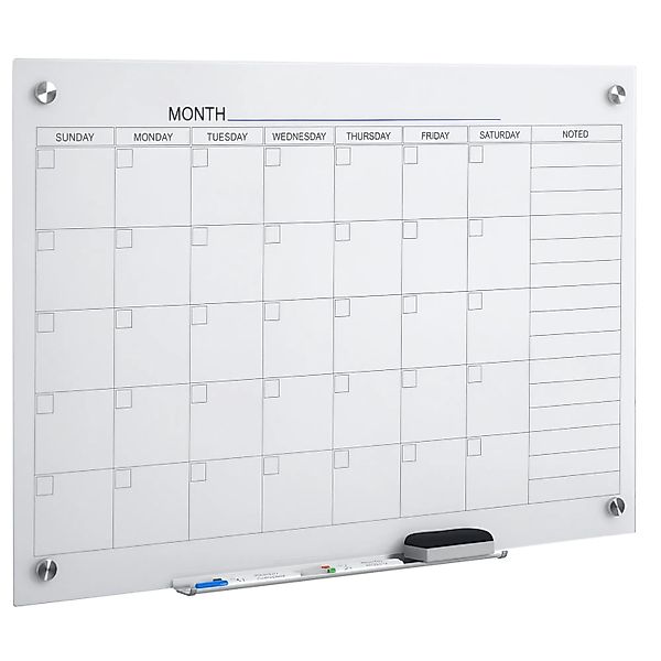 Vinsetto Kalendertafel Whiteboard Glasplatte Weiß 90B x 60T x 0,2H cm günstig online kaufen