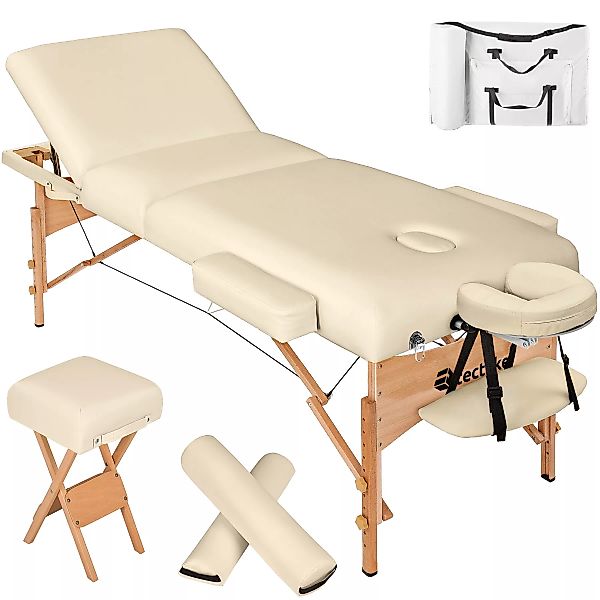 3 Zonen Massageliege-Set mit 10cm Polsterung, Lagerungsrollen und Holzgeste günstig online kaufen