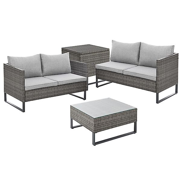 Svita Kansas Rattanlounge Gartenmöbel Set Gartensofa Polyrattan Grau günstig online kaufen